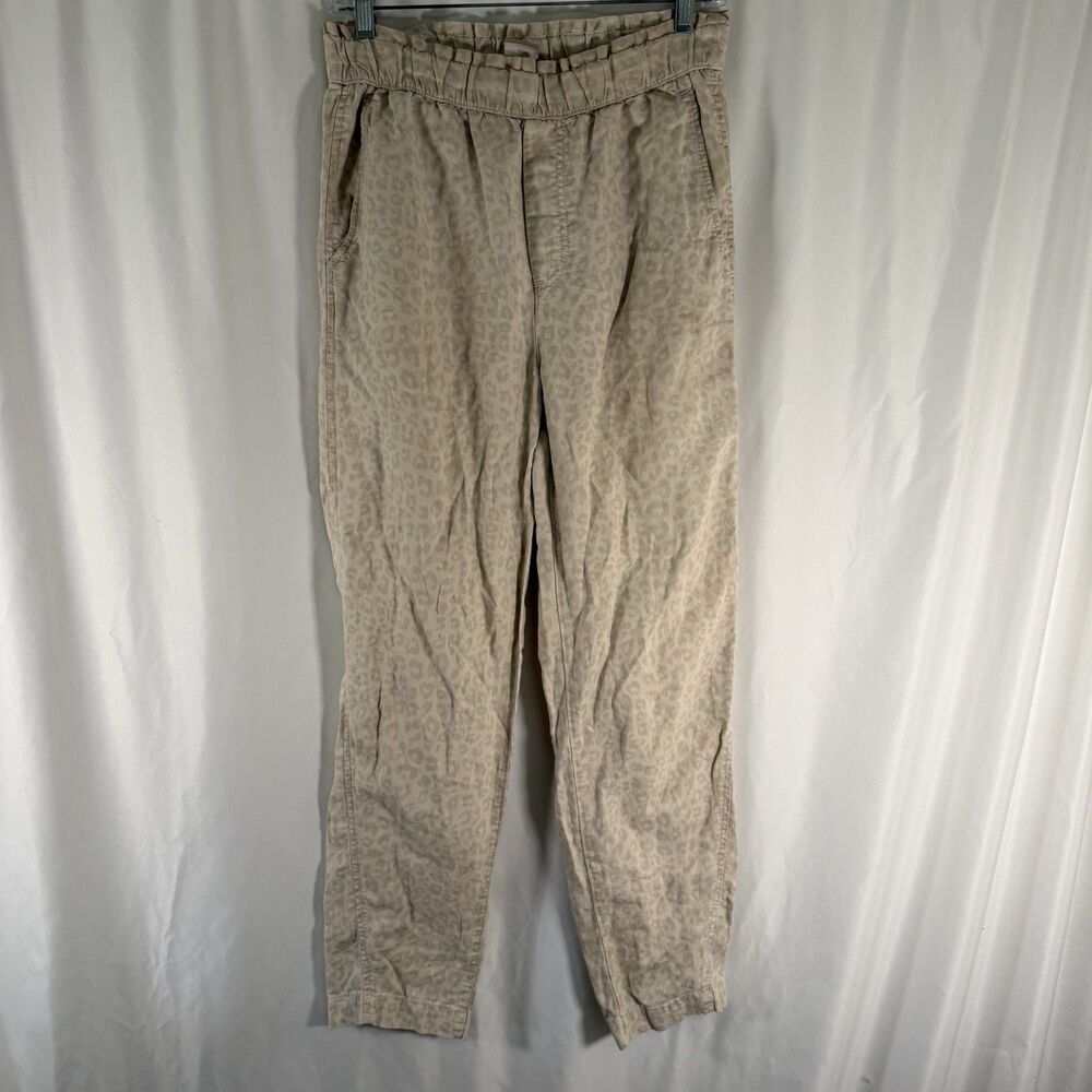Gap Khakis Paperbag Pants Women's 4 Tan Cheetah Print Elastic Waist Pockets